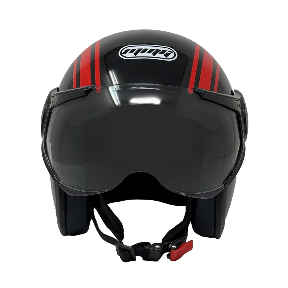 MMG Adult Motorcycle Helmet, Open Face Flip Up Visor DOT - Black/Red Graph (Medium)