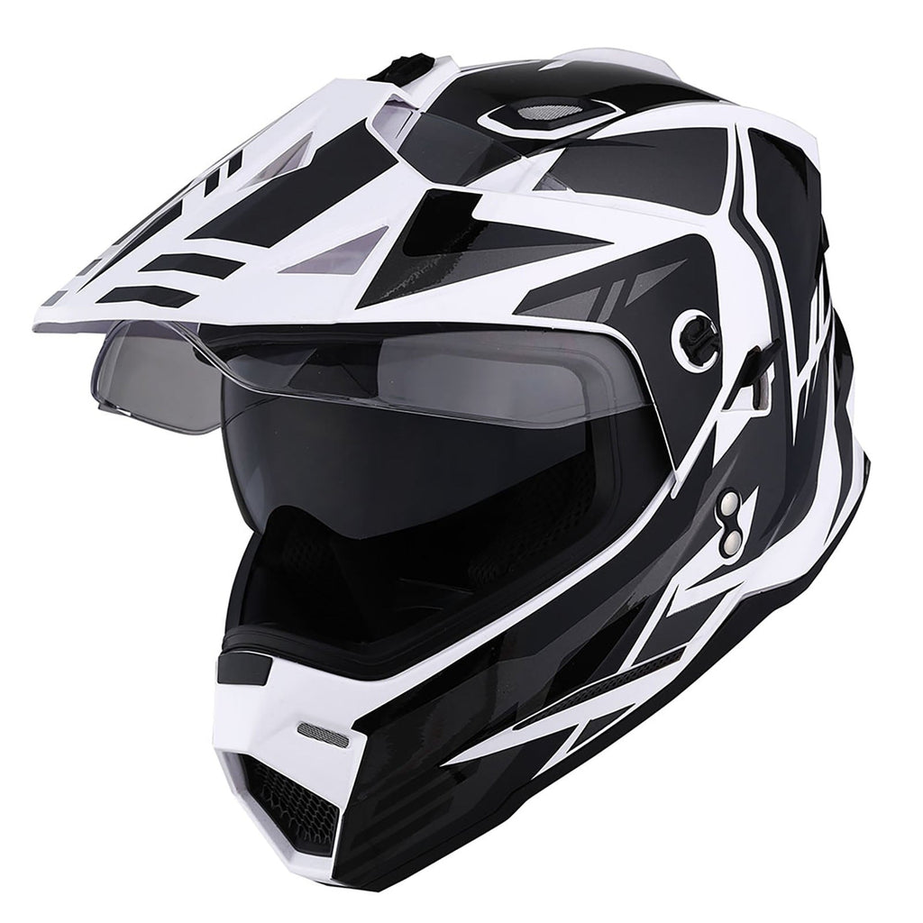 1Storm Dual Sport Motorcycle Motocross Off Road Full Face Helmet Dual Visor HF802 Matt Black + Motorcycle Bluetooth Headset