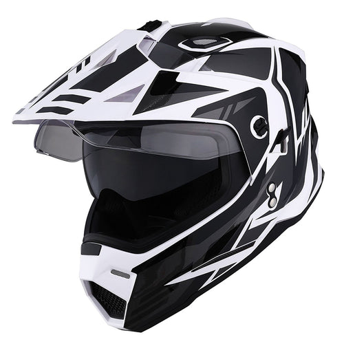 1Storm Dual Sport Motorcycle Motocross Off Road Full Face Helmet HF802 Dual Visor Storm Force Black