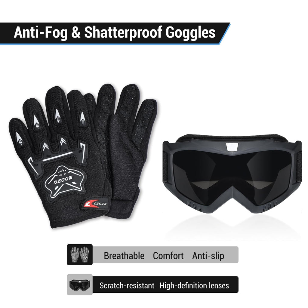 ROOZO Youth Dirt Bike Helmet â€?DOT Certified Full Face Motorcycle Helmet with Goggles & Gloves