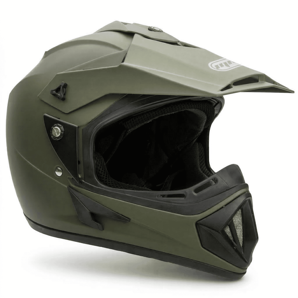 MMG Motorcycle Off-Road Helmet MX ATV Dirt Bike Matte Military Green with Goggles (Large) Model 30