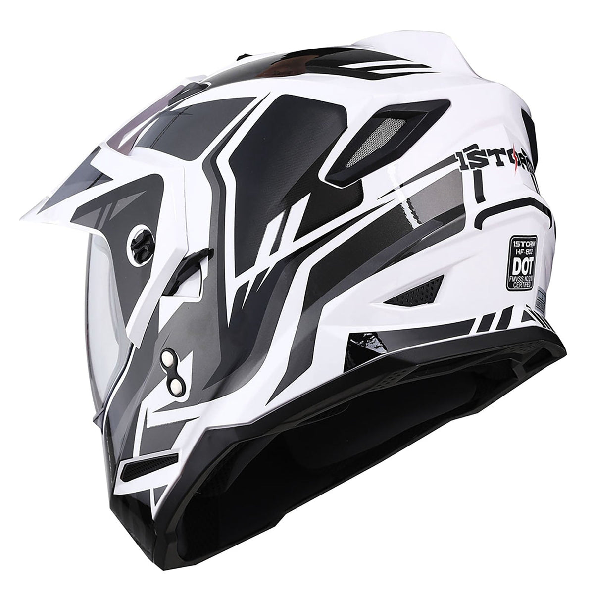 1Storm Dual Sport Motorcycle Motocross Off Road Full Face Helmet HF802 Dual Visor Storm Force Black