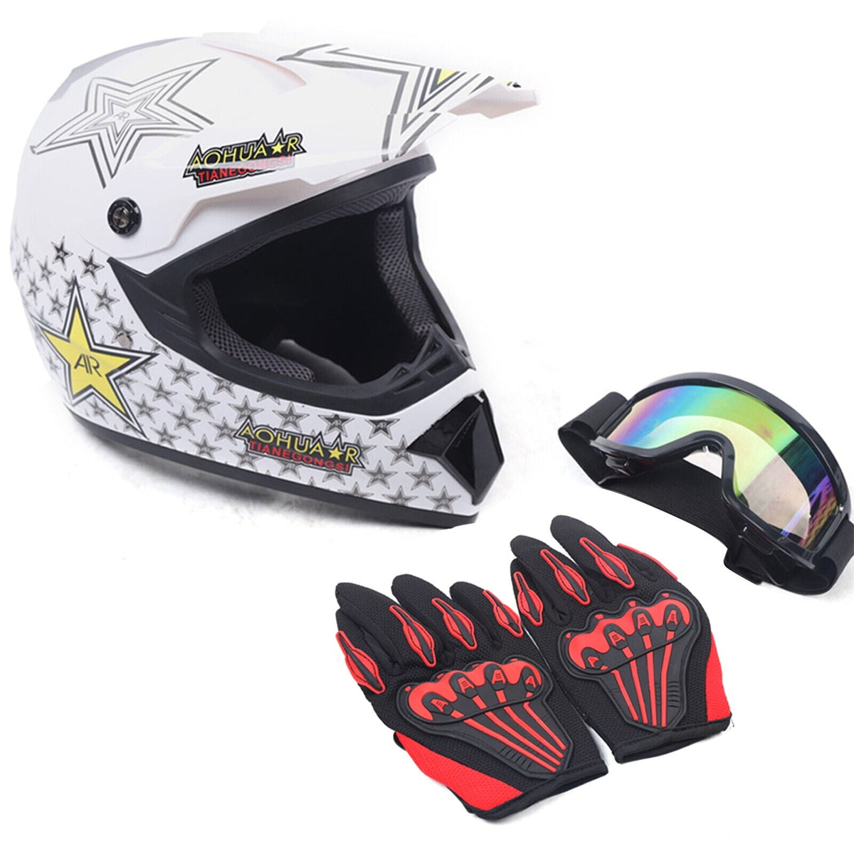 DOT Motorcycle Helmet for Adult, Motorcycle Helmet with Goggles & Gloves for Motocross Off-Road Racing ATV Dirt Bike