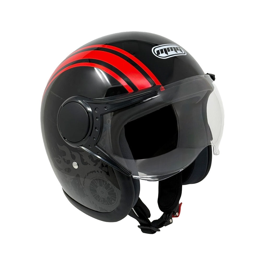 MMG Adult Motorcycle Helmet, Open Face Flip Up Visor DOT - Black/Red Graph (Medium)