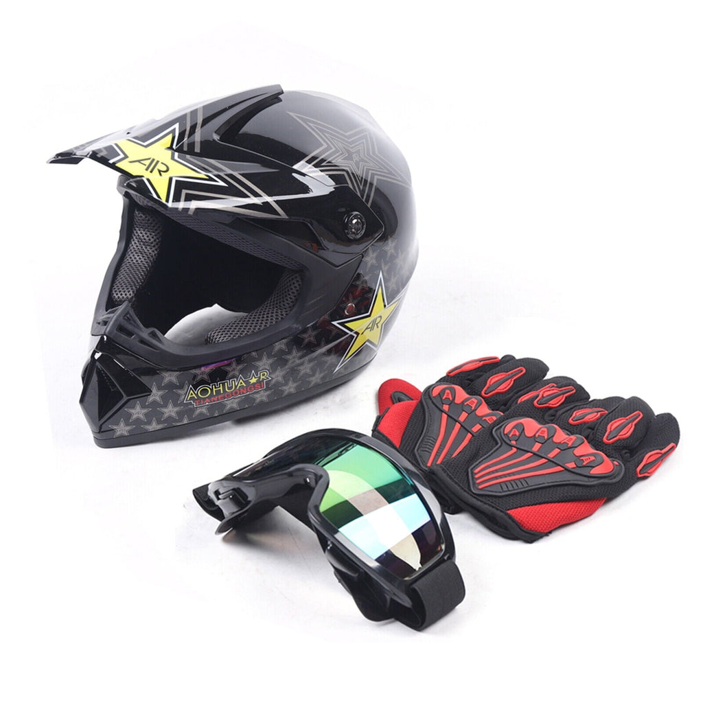 M Size Motocross Helmet With Goggle & Gloves For Motorcycle Dirt Bike Off-road