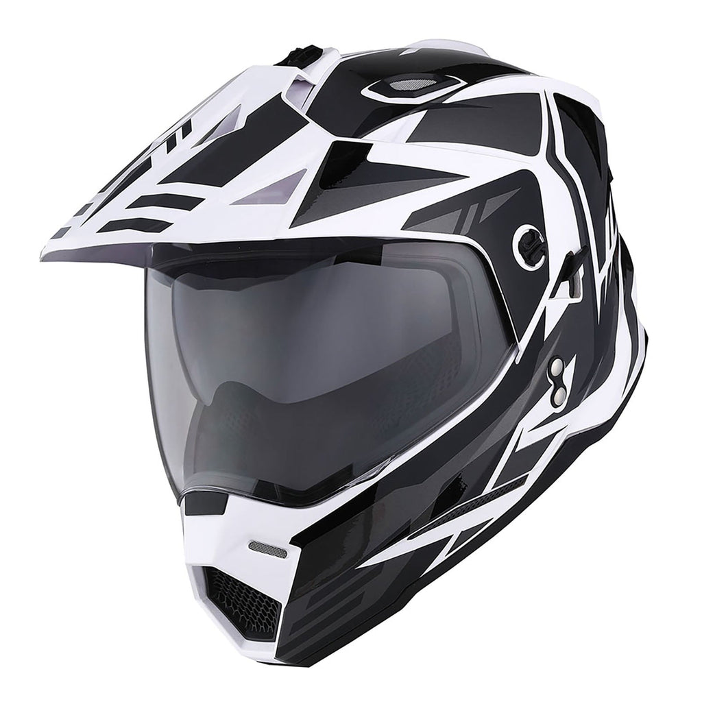 1Storm Dual Sport Motorcycle Motocross Off Road Full Face Helmet Dual Visor HF802 Matt Black + Motorcycle Bluetooth Headset