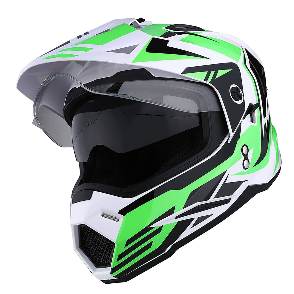 1Storm Dual Sport Motorcycle Motocross Off Road Full Face Helmet Dual Visor HF802 Matt Black + Motorcycle Bluetooth Headset