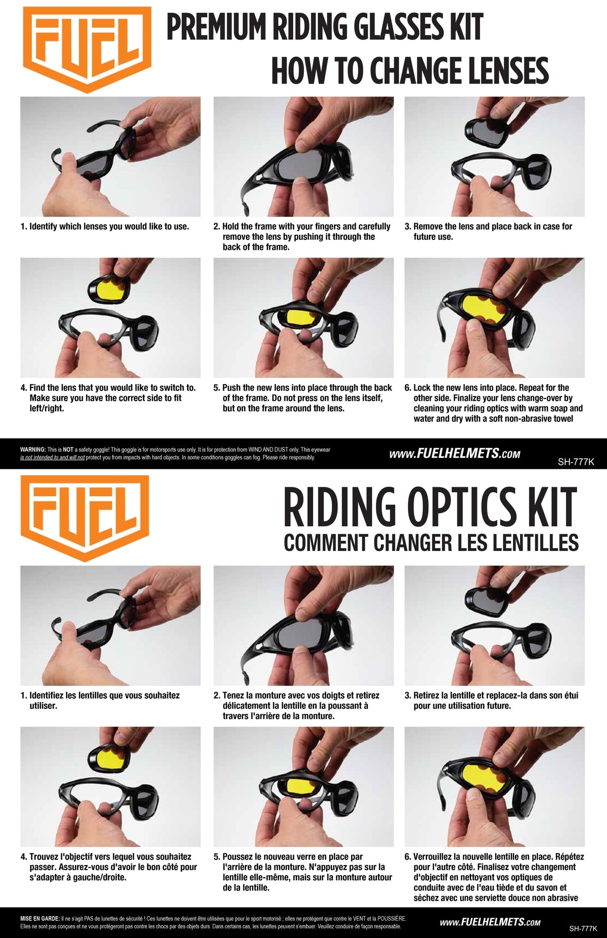 FUEL Adult MX ATV Off-Road Premium Riding Glasses Kit for Motorcycle Moped Cruiser Scooter